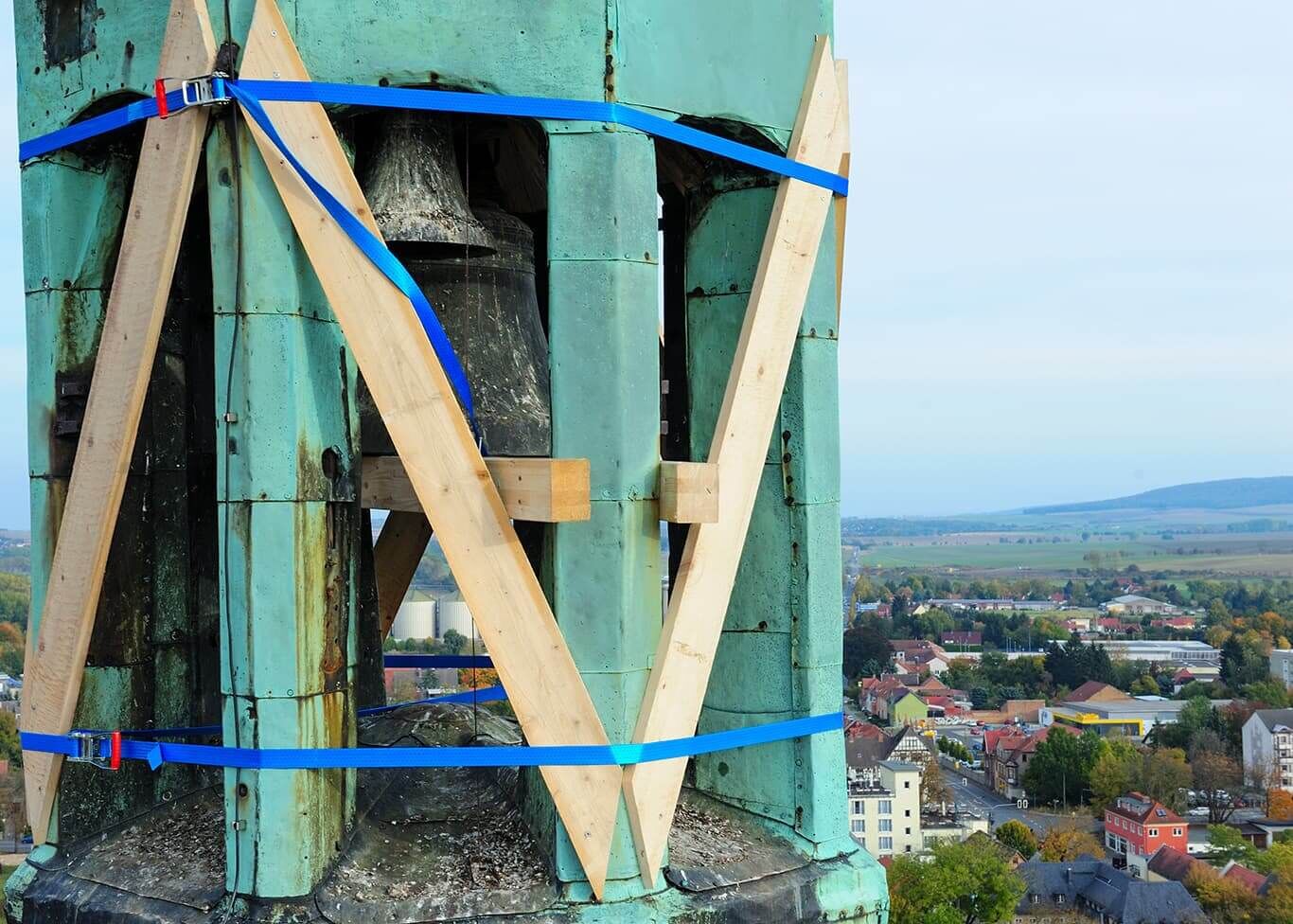 Aufnahme von Notsicherung Kirchturm der Marktkirche Bad Langensalza