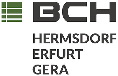 Logo Bau-Consult Hermsdorf mit ergänzendem Schriftzug Hermsdorf, Erfurt, Gera