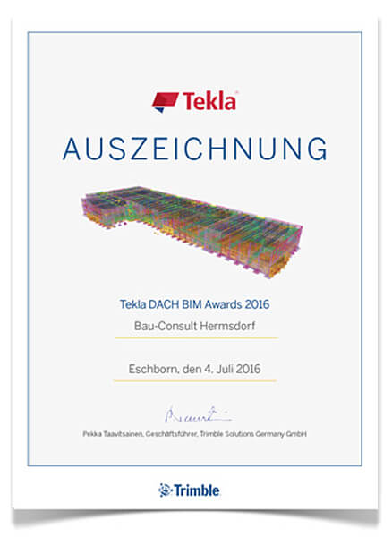 Urkunde Tekla DACH BIM Awards 2016